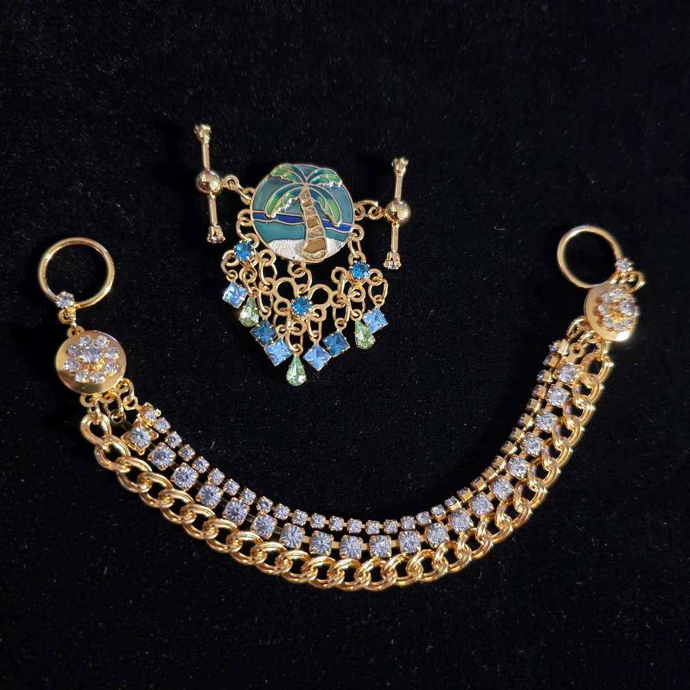Tropical Gold and Blue Palm Tree Bracelet